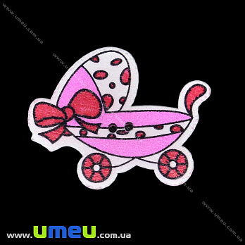 Декоративний пришивний елемент Колясочка, 39х30 мм, Малиновий (DIF-033528)