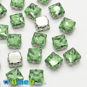 Шатон квадратний 8х8 мм, Темне срібло, Салатовий (KAB-040990)