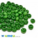 Бусина деревянная окрашенная, 7-8 мм, Зеленая (BUS-001112)