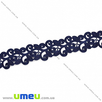 Тасьма тиснена Листочки, 20 мм, Синя темна (LEN-022623)