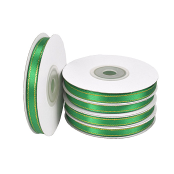 Атласная лента с люрексом, 6 мм, Зеленая с золотом (LEN-061071)