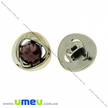 Гудзик пластиковий на ніжці зі стразами, 11,5 мм, Бузковий, Світле золото (PUG-021466)