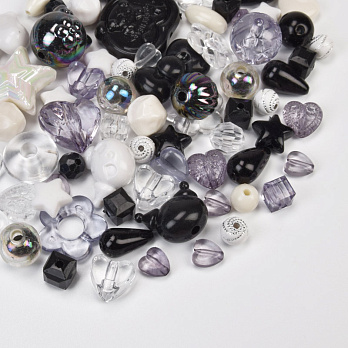 Намистини пластикові, Мікс чорно-білий (BUS-059574)