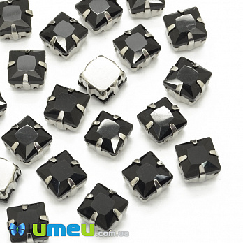 Шатон квадратный 8х8 мм, Темное серебро, Черный (KAB-040991)