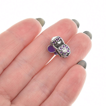 Намистина мет. Бджілка фіолетова, 15х12 мм, Античне срібло (BUS-006958)