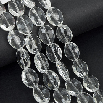 Намистини скляні, Овал гранований, 16х13 мм, Прозорі (BUS-057499)