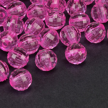 Намистини акрилові, Круглі грановані, 9,5 мм, Малинові (BUS-059746)