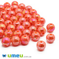 Бусина пластиковая радужная Круглая, 10 мм, Коралловая (BUS-047186)