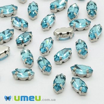 Шатон човник 8х4 мм, Темне срібло, Блакитний (KAB-037925)