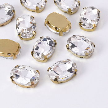 Шатон овальний 14х10 мм, Золото, Білий (KAB-052985)