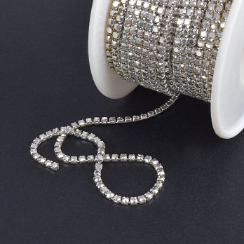 Стразовий ланцюг SS6 (2,0 мм), Світле срібло, Стрази скляні сріблясті (ZEP-047559)