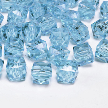 Намистини акрилові, Куб гранований, 10х8,5 мм, Блакитні (BUS-054565)