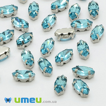 Шатон човник 12х6 мм, Темне срібло, Блакитний (KAB-040690)