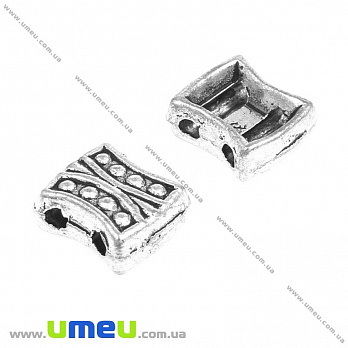 Намистини мет. на 2 отвори, 9х8 мм, Античне срібло (KON-007306)
