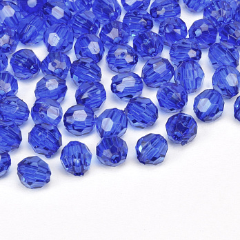 Бусины акриловые, Круглые граненые, 6 мм, Синие (BUS-059723)