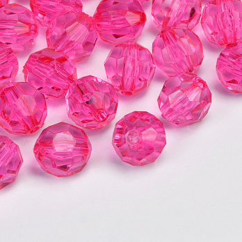 Бусины акриловые, Круглые граненые, 10 мм, Розовые (BUS-059879)
