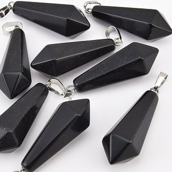 Підвіска Кристал, Натур. камінь Обсидіан чорний, 37х11 мм (POD-058610)