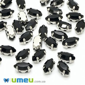 Шатон лодочка 8х4 мм, Темное серебро, Черный (KAB-037918)