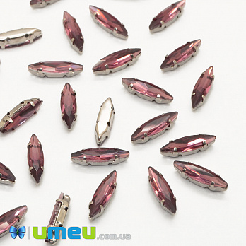 Шатон човник 15х4 мм, Темне срібло, Фиолетово-коричневий (KAB-040777)