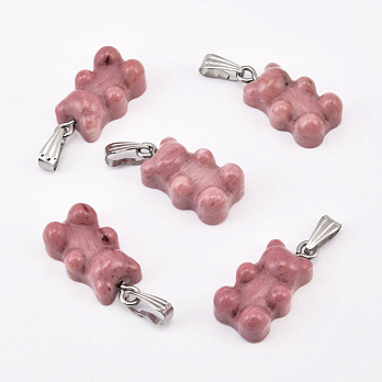 Подвеска Мишка, Натур. камень Родонит, 22х11х7 мм (POD-058662)