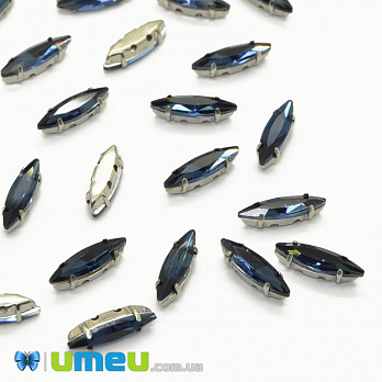 Шатон човник 15х4 мм, Темне срібло, Синій темний (KAB-040774)