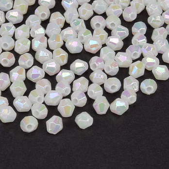 Намистини акрилові Біконуси, 4х4 мм, Білі АВ (BUS-018066)