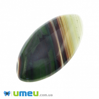 Кабошон нат. камінь Агат Бразильський зелений, Човник, 40х20 мм (KAB-042769)