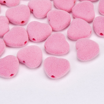 Бусина бархатная, Сердце, 12х11х5 мм, Розовая (BUS-060182)