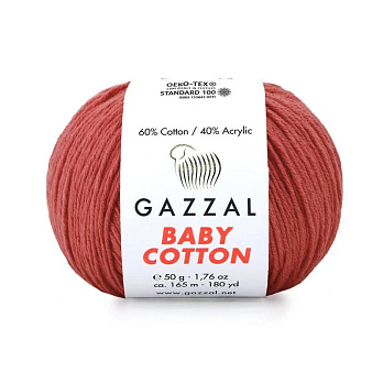 Пряжа Gazzal Baby Cotton №3418, 50 г, 165 м, Коралловая (YAR-060765)