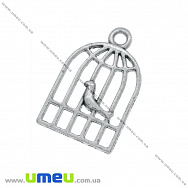 Подвеска метал. Птичка в клетке, 19х12 мм, Античное серебро (POD-007928)