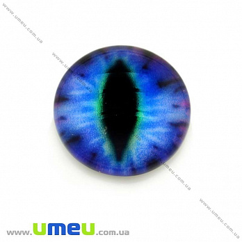 Кабошон скляний з принтом Око, 14 мм, Синій, Круглий (KAB-013650)