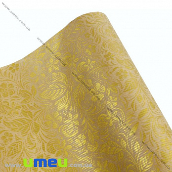 Упаковочная крафт бумага Цветы золотистые, Бежевая, 70х100 см (UPK-030233)