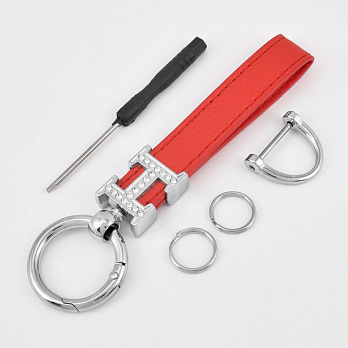 Брелок, 13х3 см, Червоний, Натуральна шкіра, Темне срібло (OSN-058505)