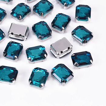 Шатон прямокутний, 10х8 мм, Темне срібло, Бірюзовий (KAB-052911)