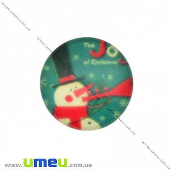 Кабошон скляний з принтом Сніговик, 14 мм, Круглий (KAB-017697)