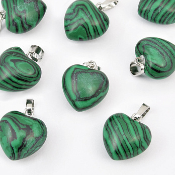 Підвіска Серце, Синт. камінь Малахіт, 18х15х10 мм (POD-057912)