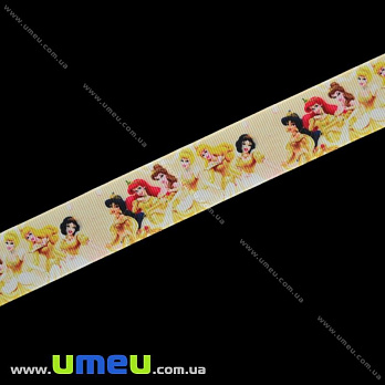 Репсова стрічка з малюнком Принцеси, 25 мм, Бежева (LEN-001553)