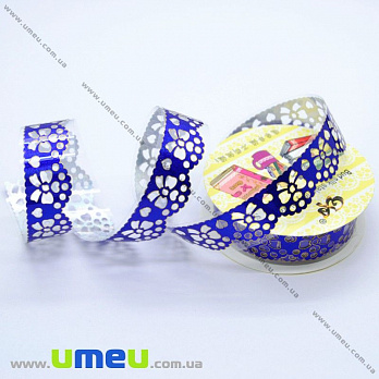 Декоративний скотч мереживний, Синій, Бантики, 15 мм (DIF-017899)