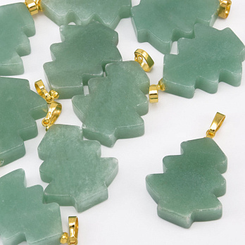 Подвеска Елочка, Натур. камень Авантюрин зеленый, 27х20 мм (POD-058596)