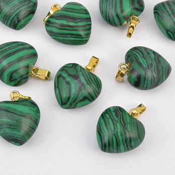 Підвіска Серце, Синт. камінь Малахіт, 18х15х10 мм (POD-057936)