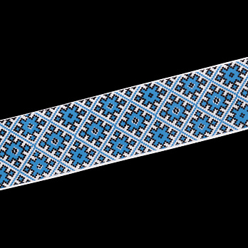 Репсова стрічка з малюнком Орнамент, 40 мм, Синя (LEN-054907)
