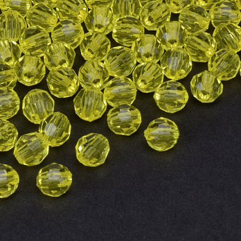 Бусины акриловые, Круглые граненые, 6 мм, Желтые (BUS-059725)
