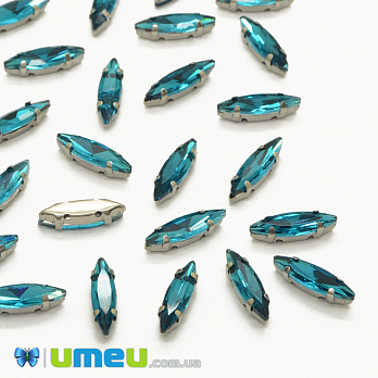 Шатон човник 15х4 мм, Темне срібло, Бірюзовий (KAB-040771)