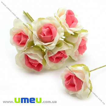 [Архів] Роза тканинна, 20 мм, Коралово-біла (DIF-015033)