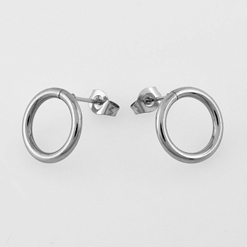 Пусети з нерж. сталі з заглушками, Круглі, 14х13 мм, Темне срібло (STL-058498)