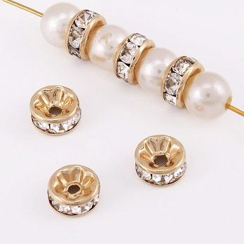 Намистина-розділювач, 8,2 мм, Латунь з покриттям 14 kt, Стрази куб. цирконій (BUS-055889)