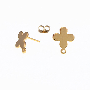 Пусети з нерж. сталі із заглушками, Квіточки, 13х10 мм, Золото (STL-055772)