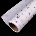 Бумага тишью с сиреневыми звездами, 50см х 14м, Белая (UPK-051331)