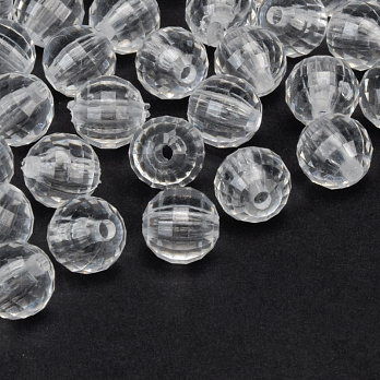 Бусины для сумок ОПТ, Акриловые, Круглые граненые, 9,5 мм, Прозрачные (BUS-059779)