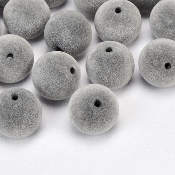 Намистина оксамитова, Кругла, 14 мм, Сіра (BUS-060192)